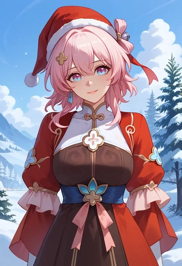 star rail,march 7th,Christmas,red velvet dress  - AI generated anime art